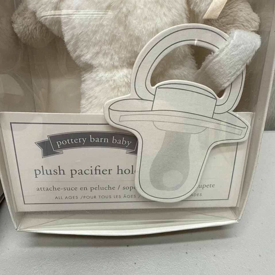 Porta chupetes de felpa Pottery Barn Kids blanco cordero y critters NUEVO Foto 3 de 4