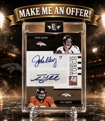 TIM TEBOW ROOKIE & JOHN ELWAY AUTO Dual RARE HOLO REFRACTOR FOIL SPORTS CARD SSP