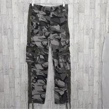 Free Knight Pants Mens 30 Gray Camo Y2K Japanese Cargo 2000s Military Gorpcore *