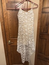 White Lace Dress with Nude Underlay and Strappy Shoulders Size Small
