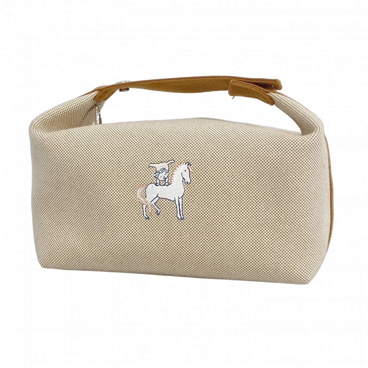 Hermes Britta Black Toile H Handbag Brown Leather Silver Hardware 897079