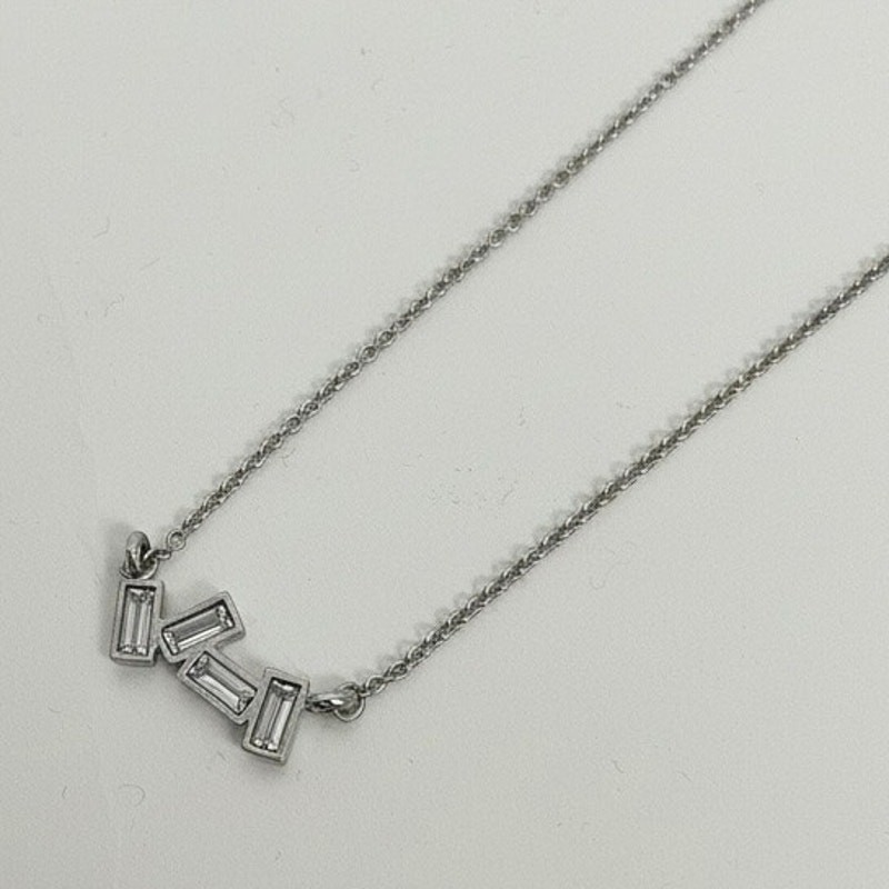 Silver Baguette Bar Rectangular Stone Geometric C… - image 1