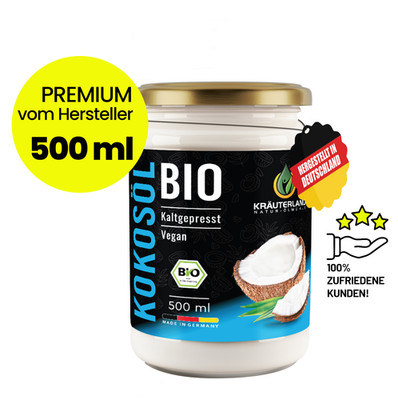 KRÄUTERLAND Bio Kokosöl Kokosfett 500ml nativ rein kaltgepresst Laurinsäure 53%