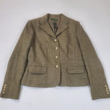 Lauren Ralph Lauren Jacket Women Olive Tweed Linen Herringbone Metallic Fleck 8