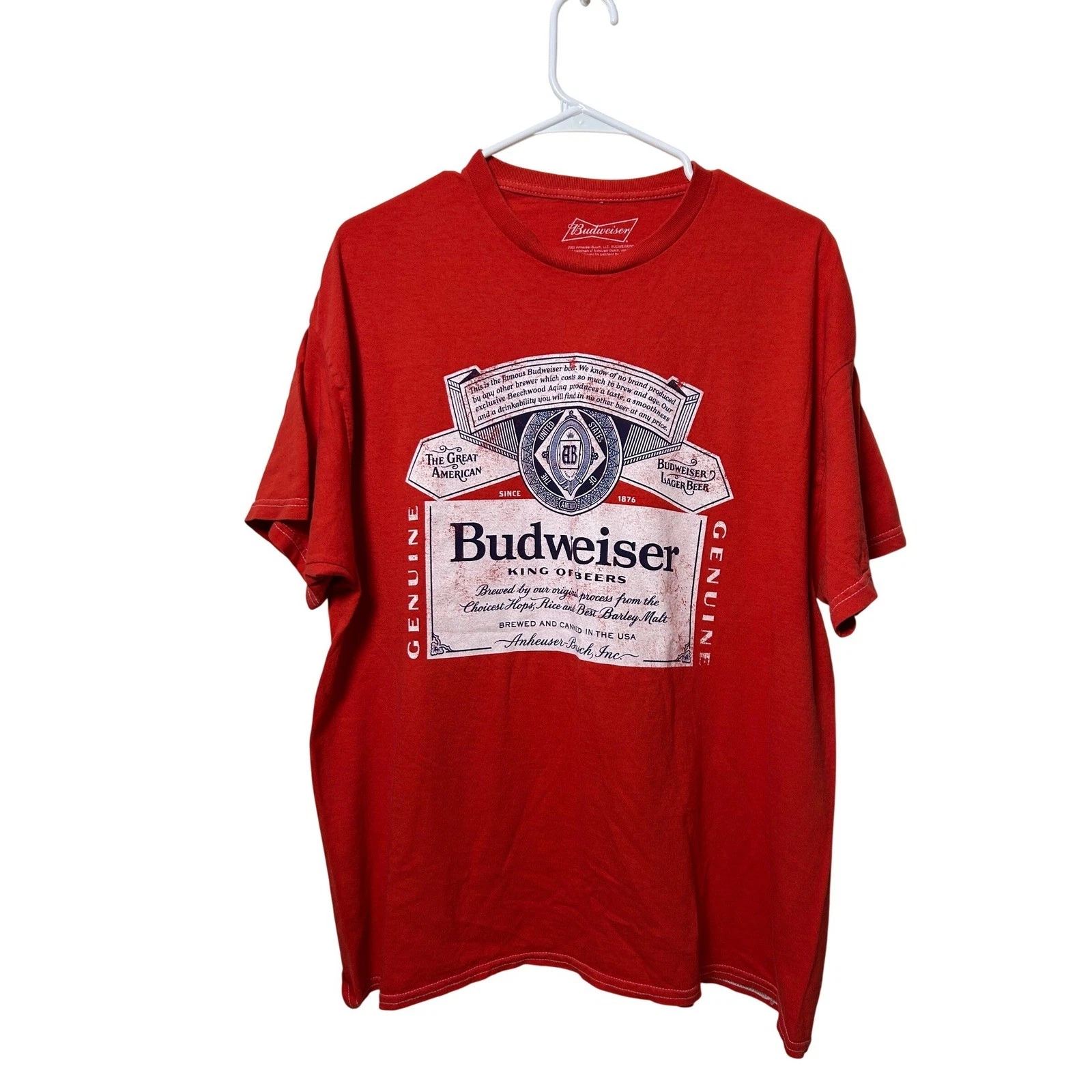 Budweiser King of Beers Red Graphic T-Shirt Mens Large Cotton Americana Retro