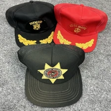 VTG US Military Marines Hats Embroidered Normandy Military Police Scrambled Eggs