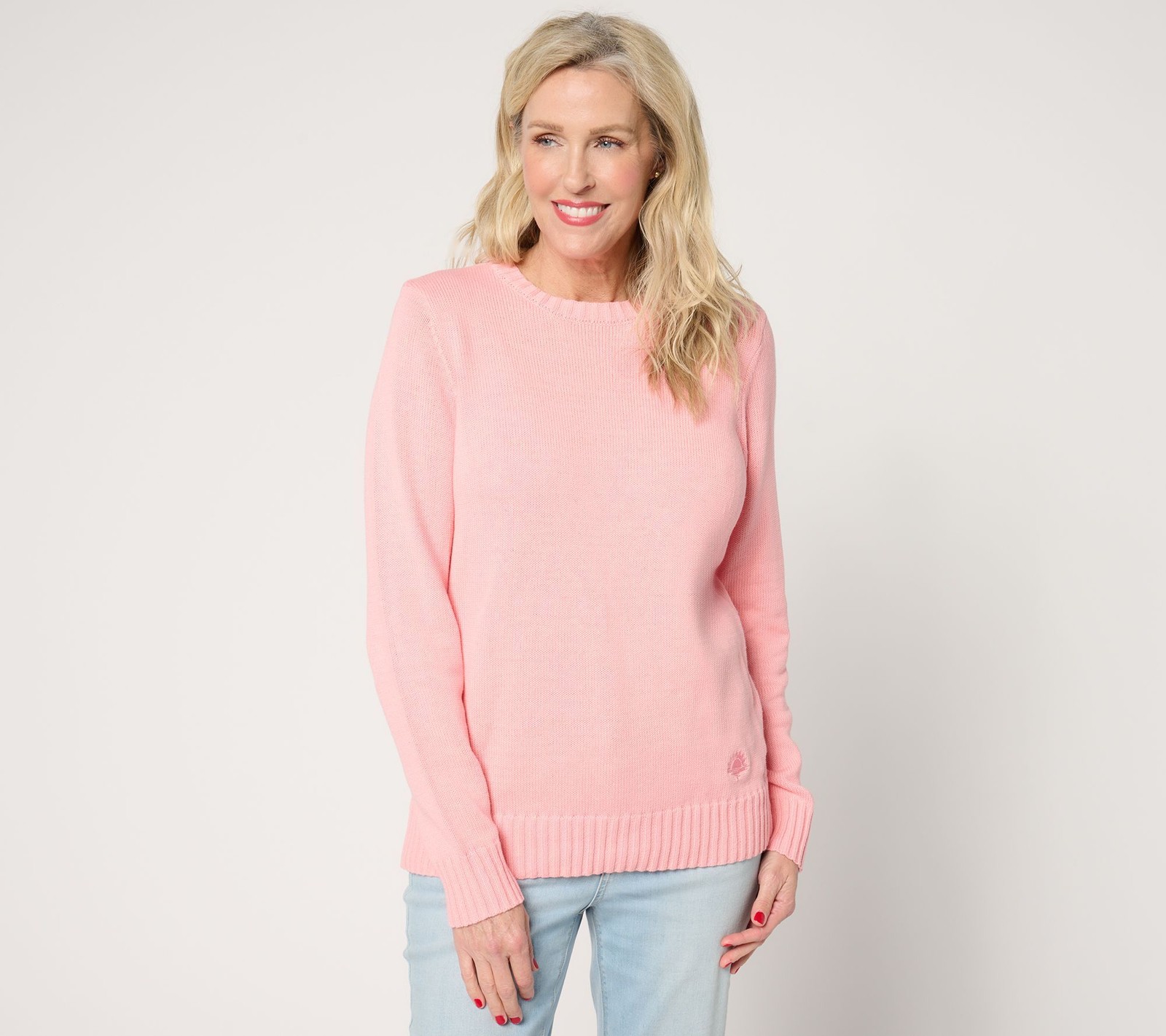 Maya J Women's Top Sweater Sz L Denim & Co. Beach 100% Cotton w Pink A682880