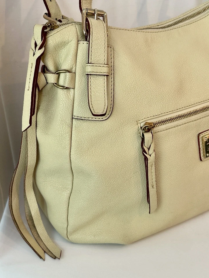 Bolso de Mano DOONEY & BOURKE 1975 Auténtico Vintage Cuero Guijarro Marfil Foto 3 de 4