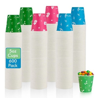 600 Pack 5 Oz Paper Cups Colorful Disposable Cups  for Parties Picnics