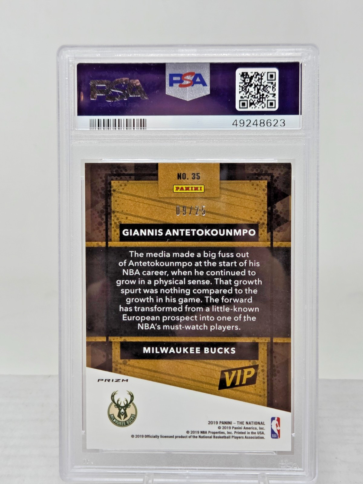 2019 VIP Gold RED REFRACTOR GIANNIS ANTETOKOUNMPO Card /25 PSA 9 MINT Pop 6 view 3