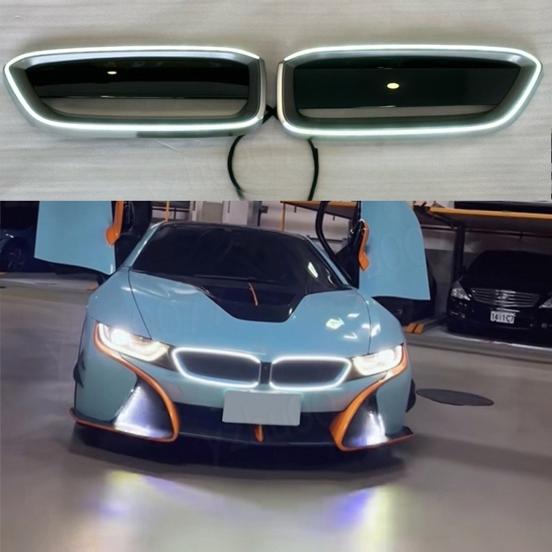 2014-2025 For BMW i8 Matte Silver LED Driving Lights Front Grille