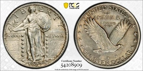 1927 Standing Liberty Quarter 25C PCGS UNC-Detail -Cleaned, Gold Shield Protect