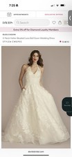 OLEG CASSINI Davids bridal V-Neck Halter Beaded Lace Ball Gown Wedding Dress