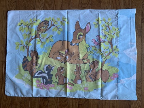 Vintage 1970’s Bambi Twin Sheet Set 3 Piece Flat Fitted Pillowcase Walt Disney - Picture 7 of 15