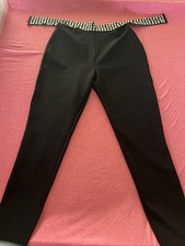 Black Fashion Nova Dress Pants Embellished Rhinestone Waist Built In Belt Sz. M