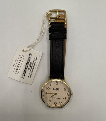 Coach 14502683 Easton Gold Tone Dial Black Leather Strap Women's Watch
