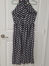 Women’s Black/White Polka Dot Halter Neck Sleeveless Mini Dress, Regular L