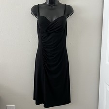 White House Black Market Ruched Asymmetric Little Black Dress Sz 8 Built in Cups