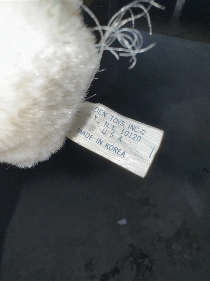 Vintage Eden My First 1st Puppy Dog White Plush Lt Blue Pastel Ears Eyes Asleep - Image 3 of 3