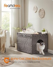Cat Litter Box Enclosure,Rattan Hidden Litter Box Furniture With Extra Litter Ma