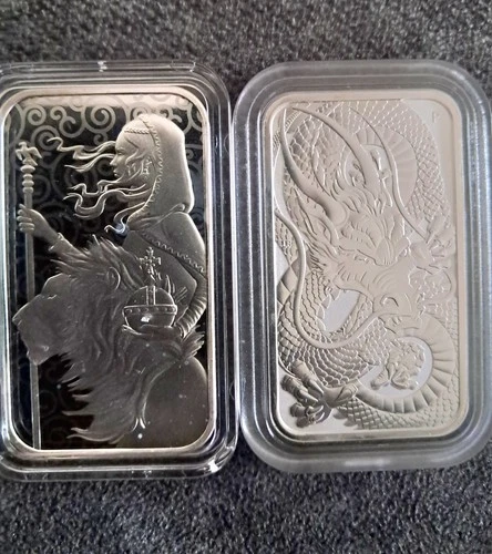 X 2 1oz Silver Bullion Bars Royal Mint Una And The Lion And A Dragon
