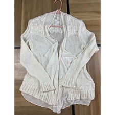 Chicos Cream Knit Open Front Cardigan Sweater Waterfall Draped Layering Size 0