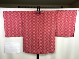 Vintage Japanese Haori Kimono Jacket Coral Pink Lattice Diamond Floral