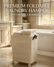 Rolling Laundry Basket on Wheels   Foldable Ventilated Clothes Hamper 20  Tall