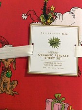 Pottery Barn Teen Merry Organic Percale Grinch Sheet Set Full NWT Dr Seuss Red