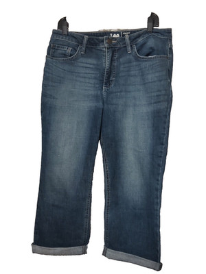 LEE REGULAR FIT CAPRI DJEANS WOMENS SIZE 12 M MID WISE BLUE STRECH DENIN CUFFED