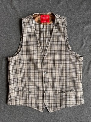 Digel Mens Check Silk Wool Vest EU 54/ L Classic Gray Waiscoat Pockets Smart