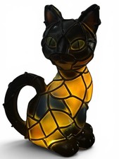 Stained Glass Style Resin Cat Lamp Sitting Kitty LED Night Light USB Tested READ