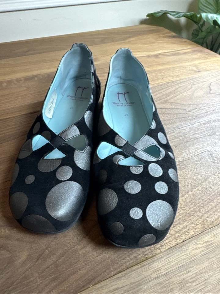 THIERRY RABOTIN 尺寸 42 US 11 黑色银色圆点平底鞋 意大利 完好 — 第 4/4 张图片
