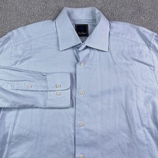 David Donahue Shirt Mens 16 - 34 White Blue Textured Check Cotton Button Up