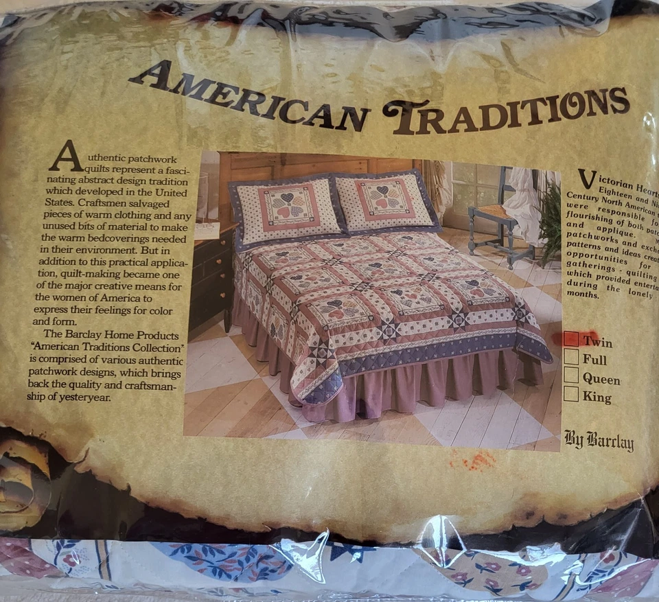 Juego de edredón American Traditions 3 piezas tamaño doble bloques clásicos corazones de campo Foto 3 de 4