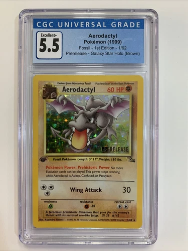 Pokemon Aerodactyl Fossil 1st Edition Prerelease Promo Holo 1/62 - CGC 5.5 EX+