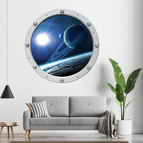 Outer Space Porthole Wall Stickers, Galaxy 3D wall Decals, Removable Home Decor - Picture 2 of 6