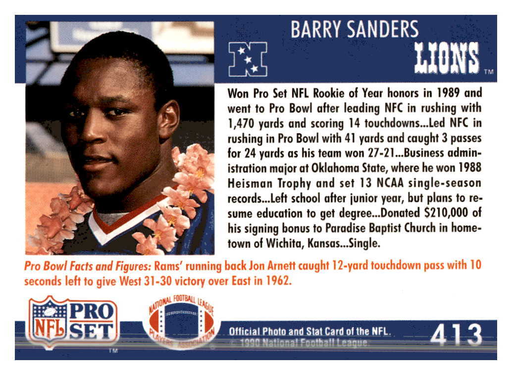1990 Pro Set Barry Sanders PB 413 | eBay