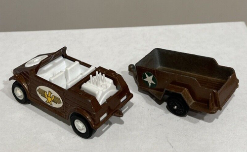 VINTAGE TOOTSIETOY KUBELWAGEN + TRAILER Military Brown Metal Diecast CHICAGO Toy - Picture 10 of 20