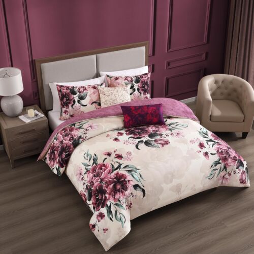 Bebejan Plum Haze 5 Piece Reversible Comforter Set in King - Picture 4 of 8