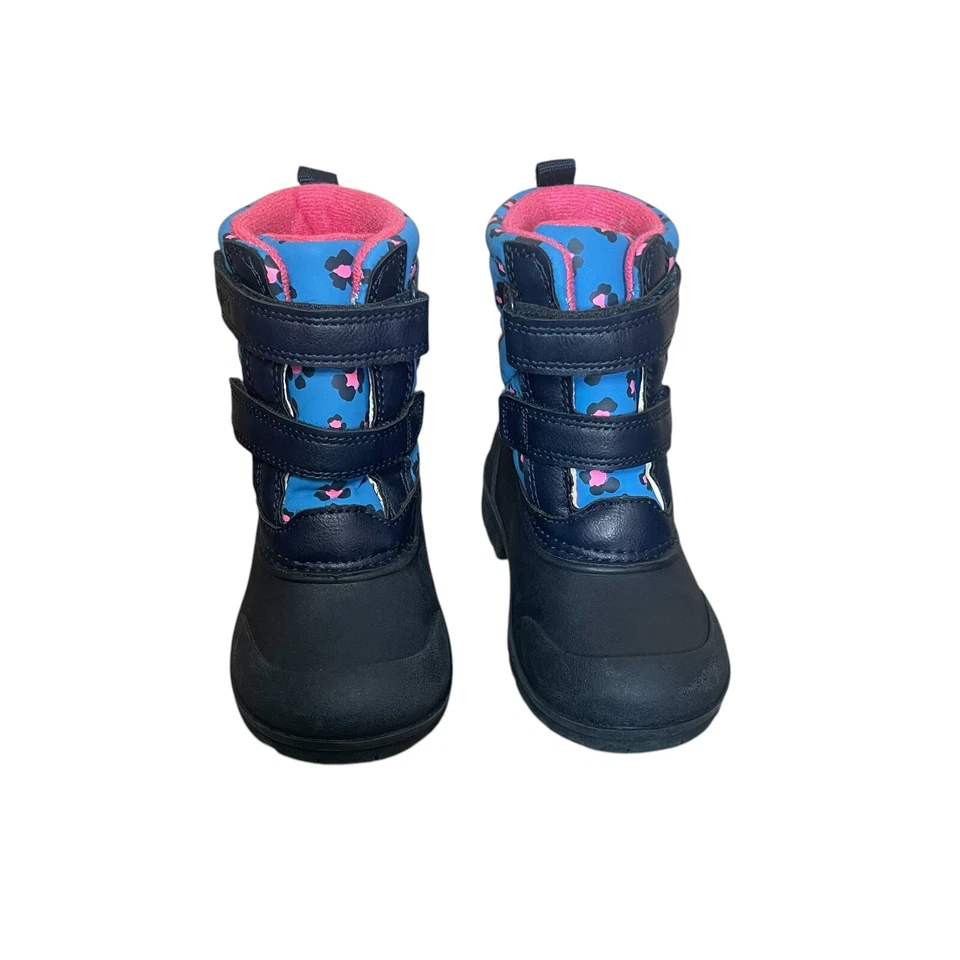 Carters Toddler Girls Navy Pink Deltha Leopard Cheetah Snow Boot 8M Winter Sled - Image 2 of 4