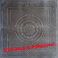 Glue Up, 20"x20" Styrofoam, LIMA Antique Silver, 40 PCS & Adhesive (3 Tubes)