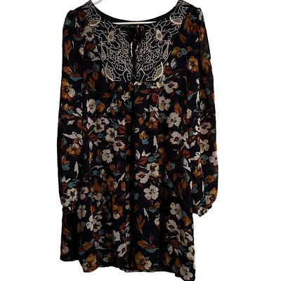 As U Wish Navy Floral Long Sleeve Casual Dress Size M