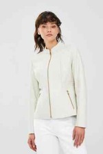 Womens White Leather Jacket Biker Moto Lambskin Size S M L XL XXL 3XL Custom Fit