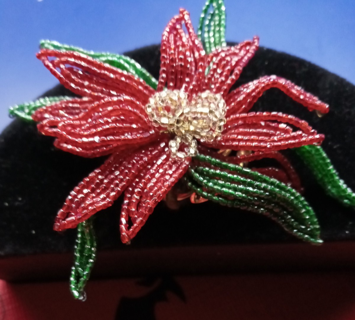 Elegant Red Beaded Flower Brooch Red Poppy Beaded Brooch: Handmade Floral Seed Bead Pin  main image 4