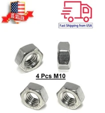 (4pcs) M10 x 1.5 mm Pitch Stainless Steel Right Hand Thread Hex Nut Metric