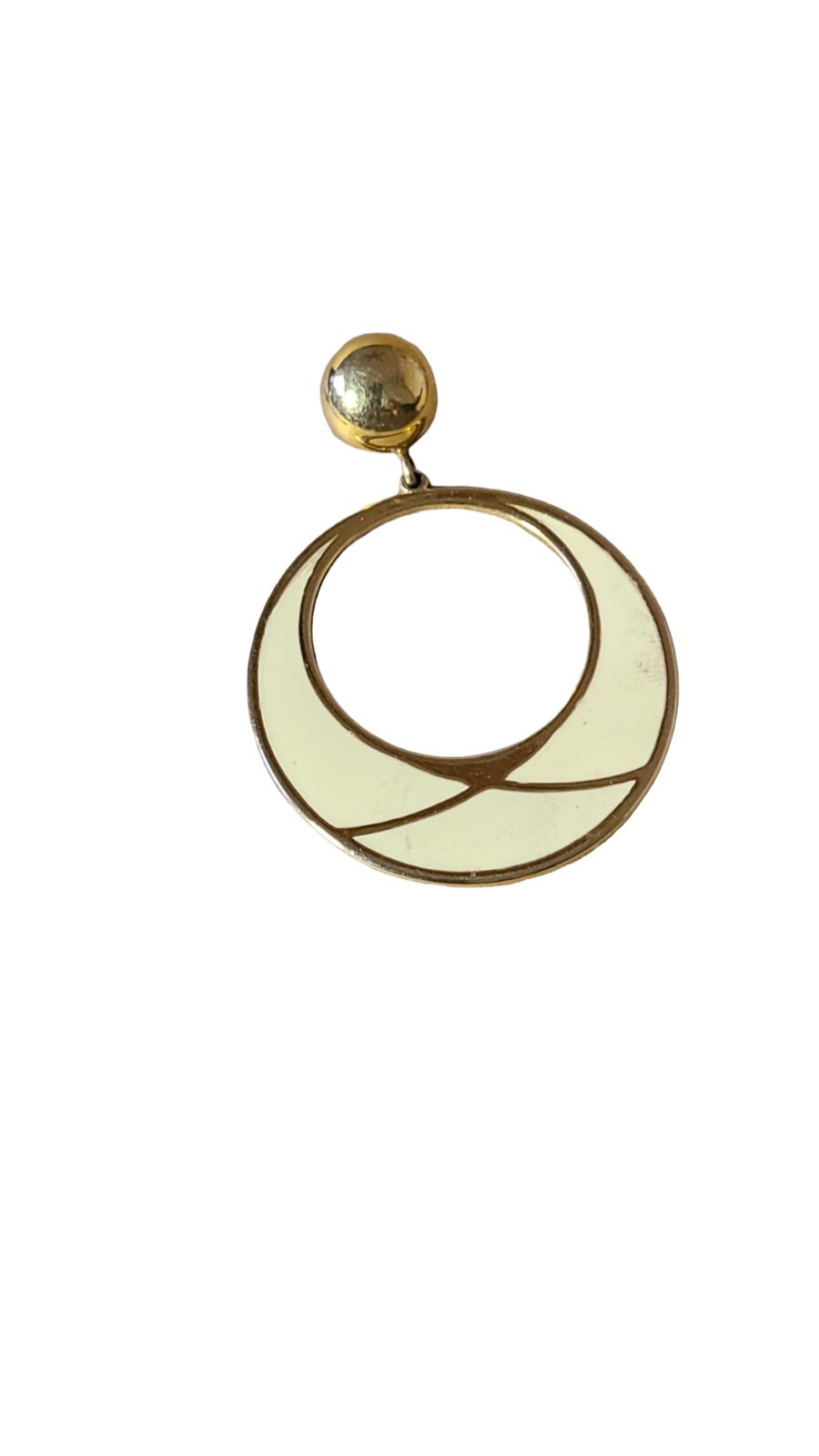 Vintage Off White Creme Enamel And Gold Tone Doorknocker Dangle Earrings thumbnail 3