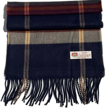 Winter Warm 100%CASHMERE Scarf Plaid Navy/Wine/Camel/Rust Soft Wool