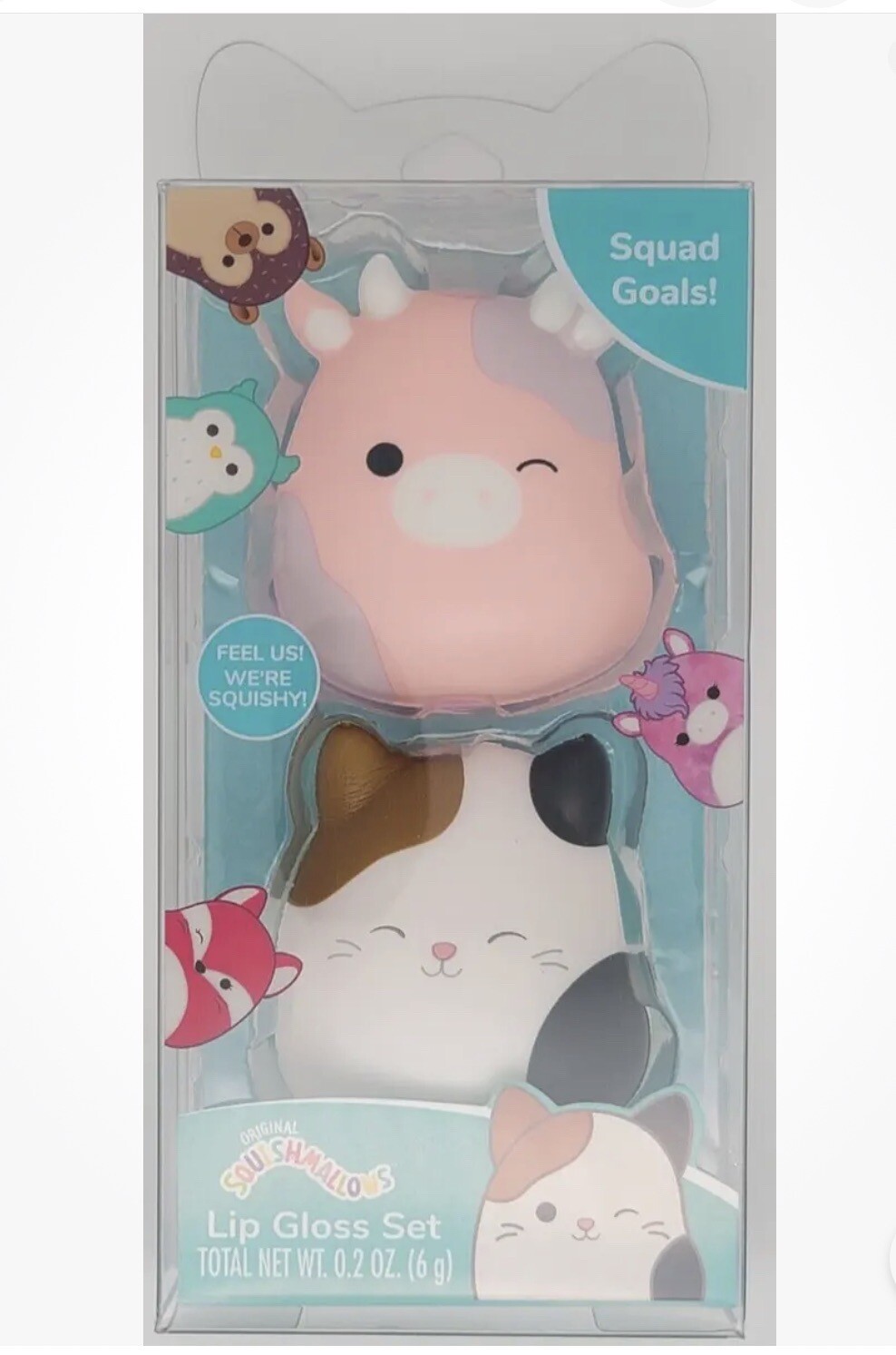 Squishmallows Caedyn & Cam Pink Cow Lip Gloss Set of 2 - New