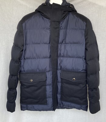 Reiss Graydon Quilted Puffer Coat Hooded Jacket Mens Black